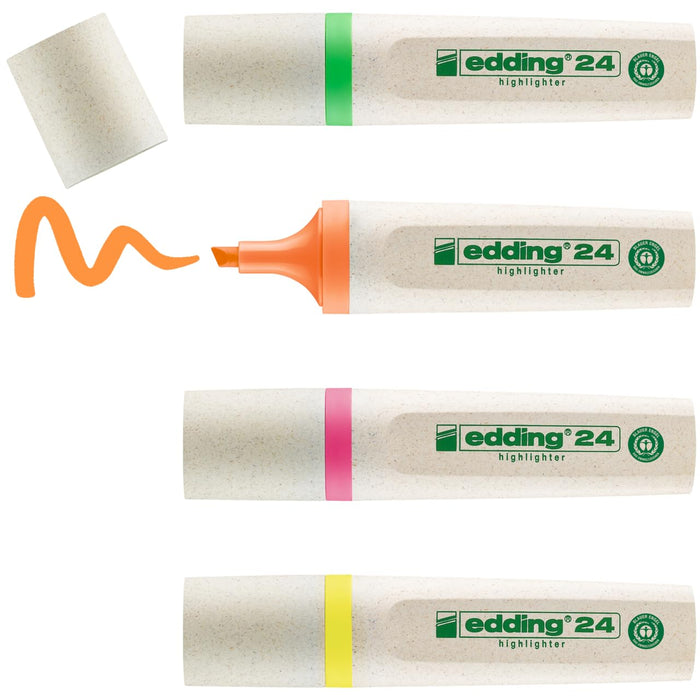 edding EcoLine 24 Highlighter Light green, Orange, Pink, Yellow Medium Chisel 2-5 mm Refillable Pack of 4