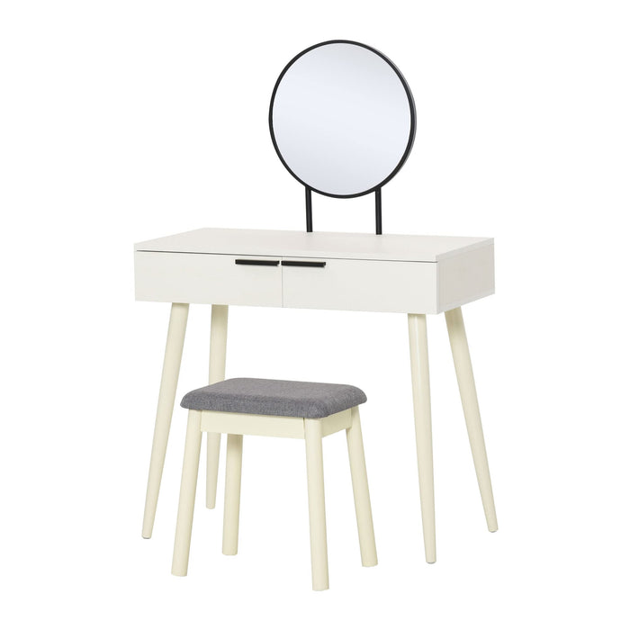 HOMCOM Dressing Table With Round Mirror White