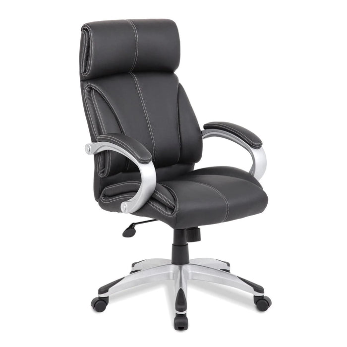 Nautilus Designs Ltd. High Back Leather Faced Manager Chair with Satin Silver Finish to Armrests and Base - Black