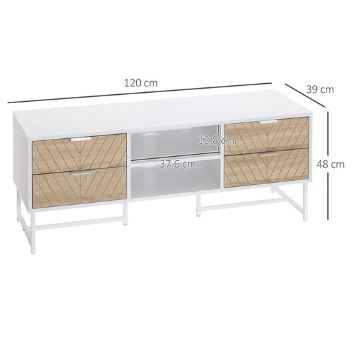 HOMCOM TV Stand Metal,Particle Board White 120 x 39 x 48 cm