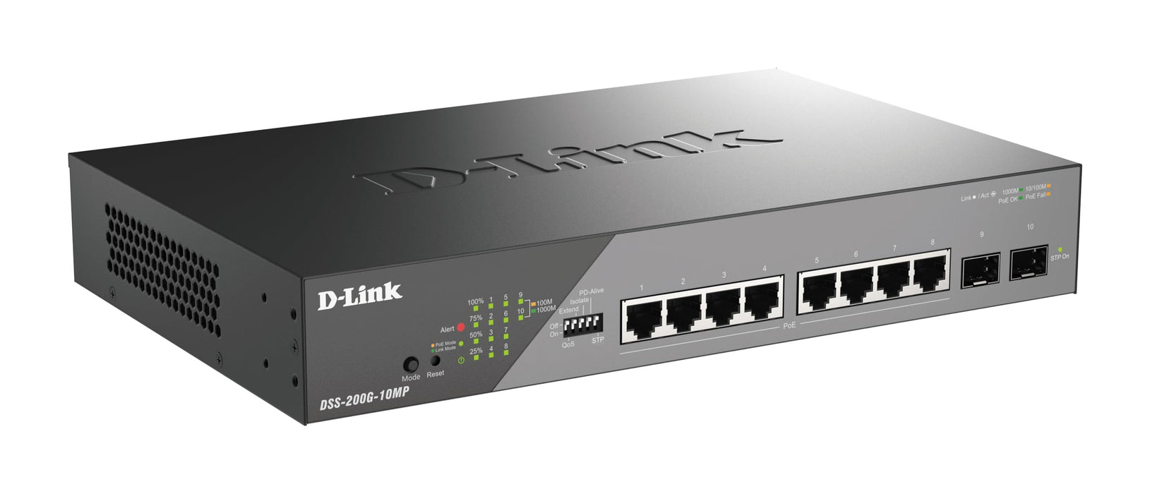 D-Link DSS 200G-10MP - Switch - Managed - 8 x 10/100/1000 (PoE) + 2 x Gigabit SFP - rack-mountable - PoE (130 W)