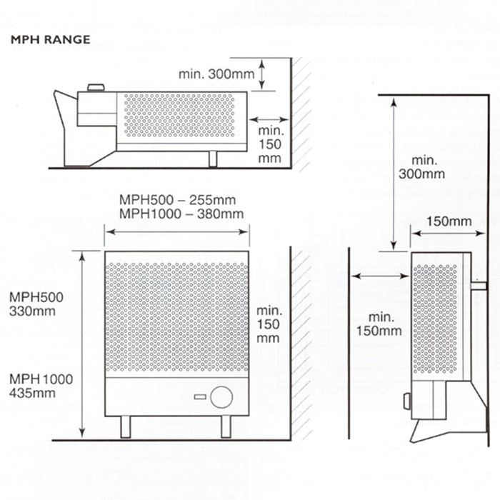 DIMPLEX Heater MPH1000 150 mm x 330 mm x 380 mm (DxHxW)