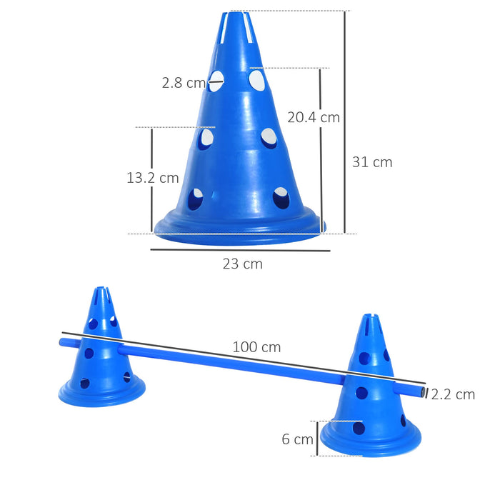 PawHut Dog Agility Set 10x Conical Barrels, 5x Crossbars Blue