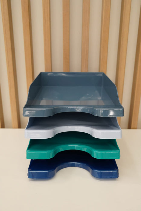 Deflecto Letter Tray Stackable Aqua Tone Cool Breeze Pack of 4