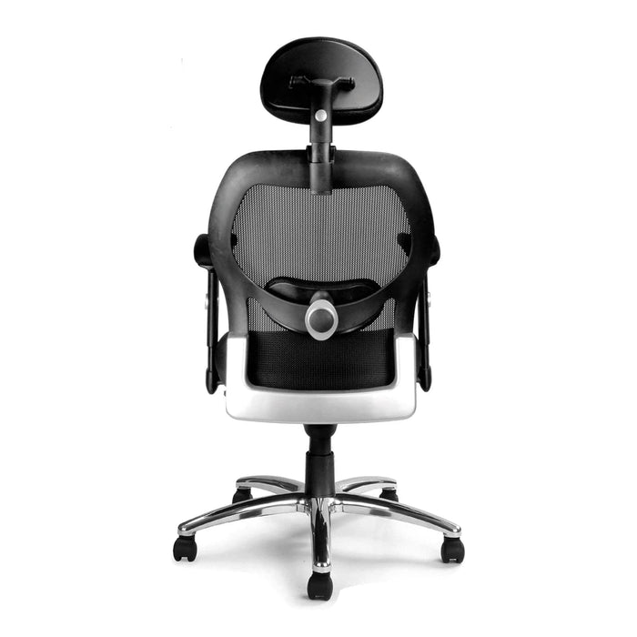 Nautilus Designs Ltd. High Back Mesh Synchronous Executive Armchair with Adjustable Lumbar Support, Arms, Headrest and Chrome Base - Black