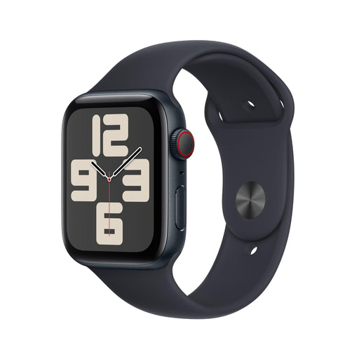 Apple Watch SE (GPS + Cellular) - 2nd generation - 44 mm - midnight aluminium - smart watch with sport band - fluoroelastomer - midnight - band size: M/L - 32 GB - LTE, Wi-Fi 4, Bluetooth - 4G - 33 g