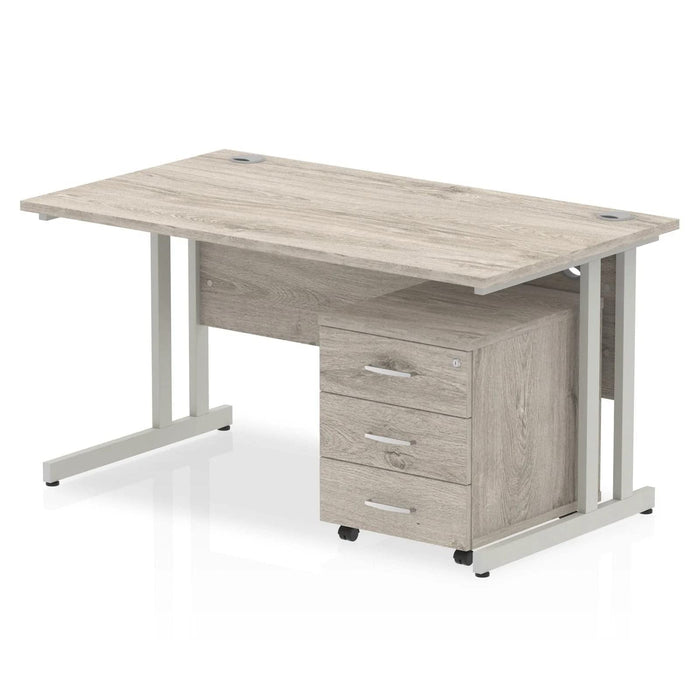 Dynamic Rectangular Straight Desk Oak MFC Cantilever Leg Silver Frame Impulse 1 x 2 Drawer Mobile Pedestal Bundle 1400 x 800 x 730mm