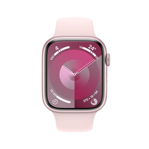 Apple Watch Series 9 (GPS) - 45 mm - pink aluminum - smart watch with sport band - fluoroelastomer - light pink - band size: S/M - 64 GB - Wi-Fi, UWB, Bluetooth - 38.7 g