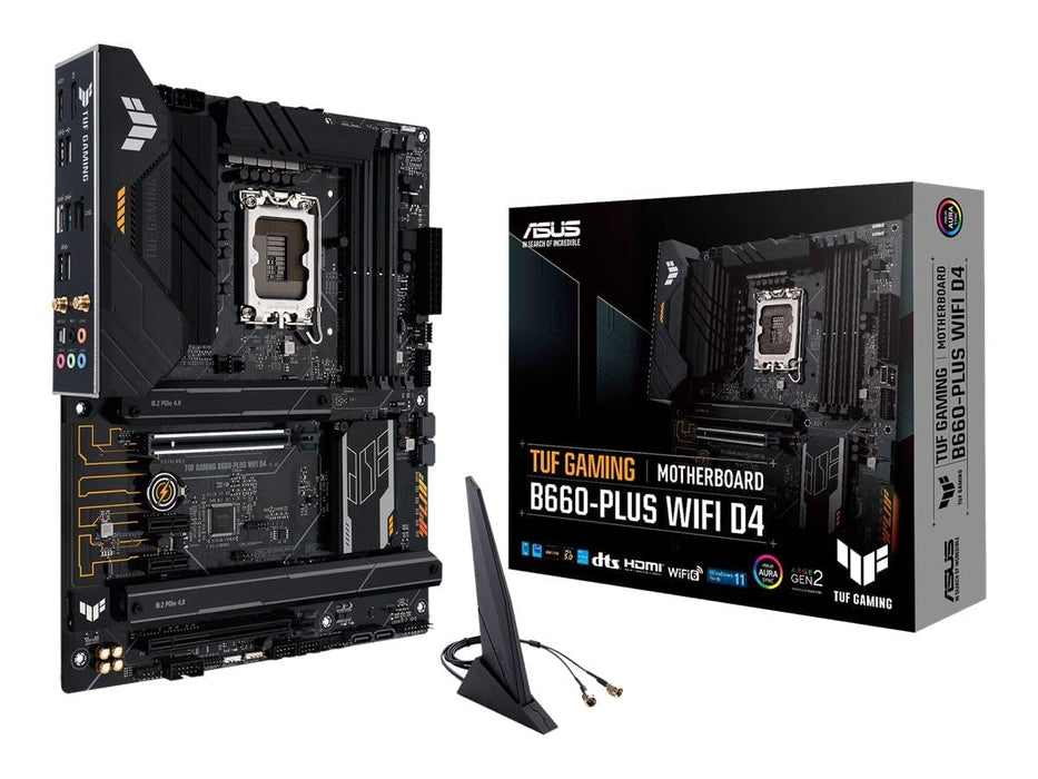 ASUS TUF GAMING B660-PLUS WIFI D4 - Motherboard - ATX - LGA1700 Socket - B660 Chipset - USB 3.2 Gen 1, USB 3.2 Gen 2, USB-C 3.2 Gen2, USB-C 3.2 Gen 2x2 - 2.5 Gigabit LAN, Wi-Fi 6, Bluetooth - onboard graphics (CPU required) - HD Audio (8-channel)