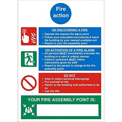 Fire Action Sign for Prisons Plastic 20 x 15 cm