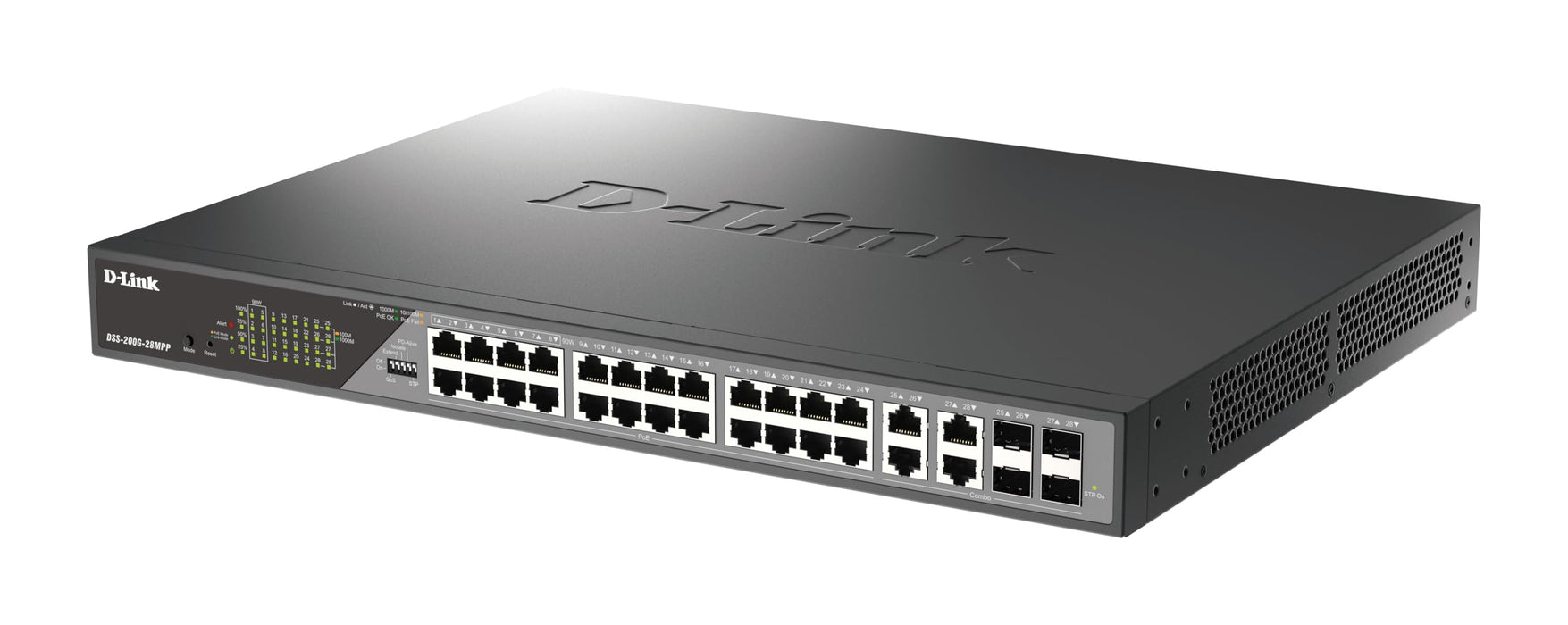 D-Link DSS 200G-28MPP - Switch - Managed - 24 x 10/100/1000 (PoE) + 4 x combo SFP - rack-mountable - PoE (518 W)