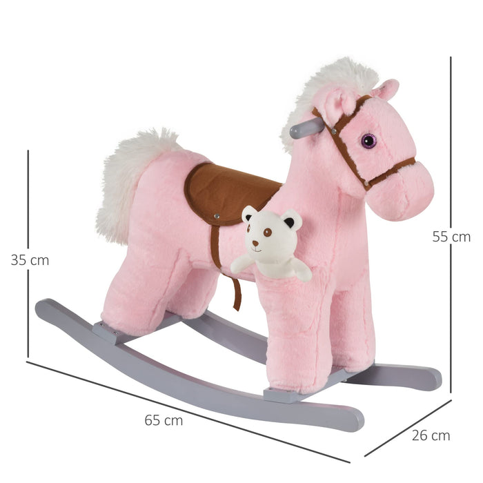 HOMCOM Kids Plush Ride-On Rocking Horse with Plush Toy Animal Sounds Pink