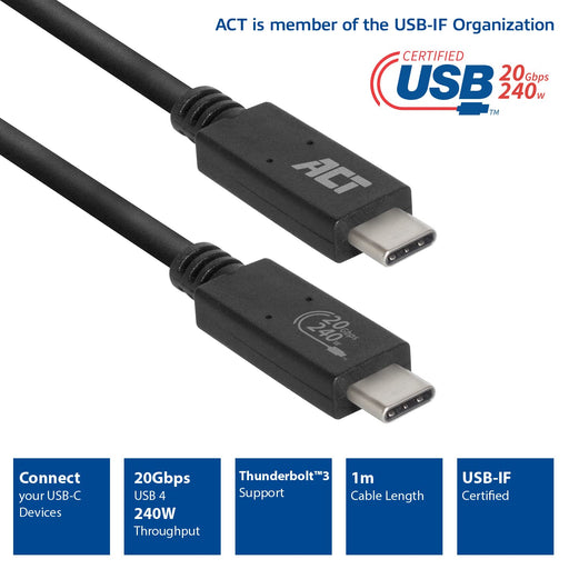 ACT USB-C Cable AC7431 Black 1 m