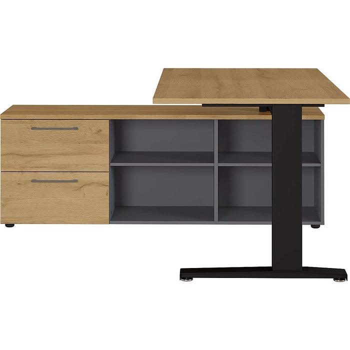 GERMANIA Rectangular Non Height Adjustable Angled Desk Oak Graphite, Grandson Oak Melamine 1,590 x 1,400 x 750 mm