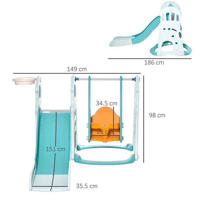 HOMCOM 3 in 1 Kid Slide and Swing Set Activity Center with Basketball Hoop