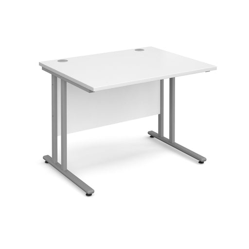 Rectangular Straight Desk White Wood Cantilever Legs Silver Maestro 25 1000 x 800 x 725mm