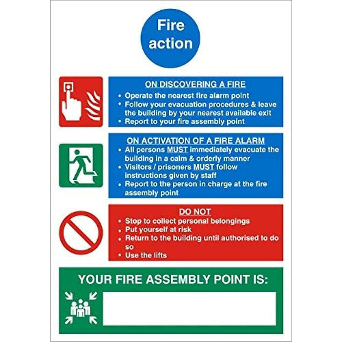 Fire Action Sign for Prisons Vinyl 20 x 15 cm