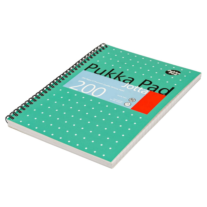 Pukka Pad Notebook Metallic Jotta B5 Ruled Spiral Bound Cardboard Hardback Green Perforated 200 Pages Pack of 3