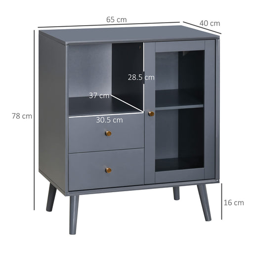 HOMCOM Storage Cabinet 838-261V00GY MDF (Medium-Density Fibreboard), Rubber Wood, Tempered Glass