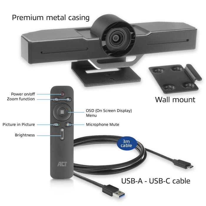 ACT AC7990 Full HD conference camera with microphone, swivel, tilt and zoom capability