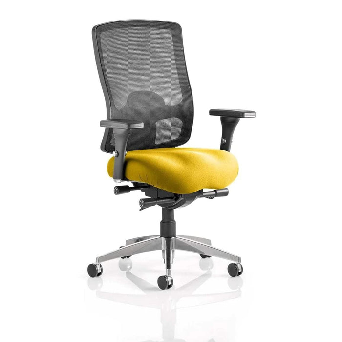 Dynamic Synchro Tilt Task Operator Chair Height Adjustable Arms Regent Black Back, Senna Yellow Seat Without Headrest High Back