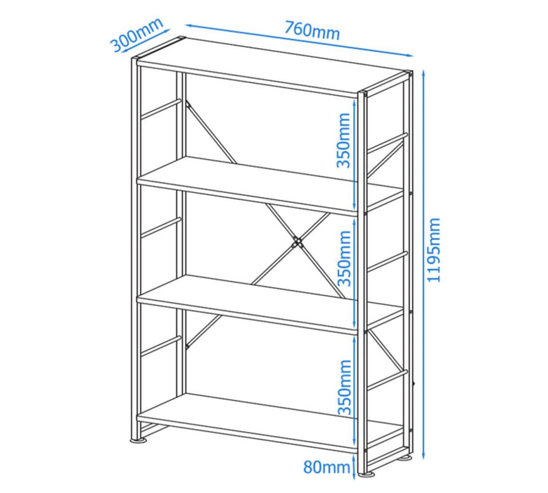 Alphason Bookcase with 3 Shelves Cabrini 760 x 300 x 1195 mm White