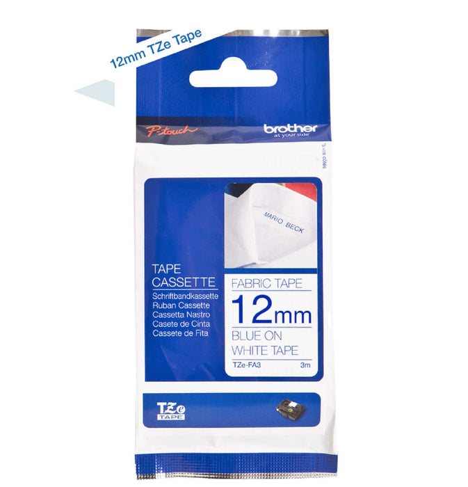 Brother Label Roll TZe-FA3 Blue on White 12 mm x 3 m