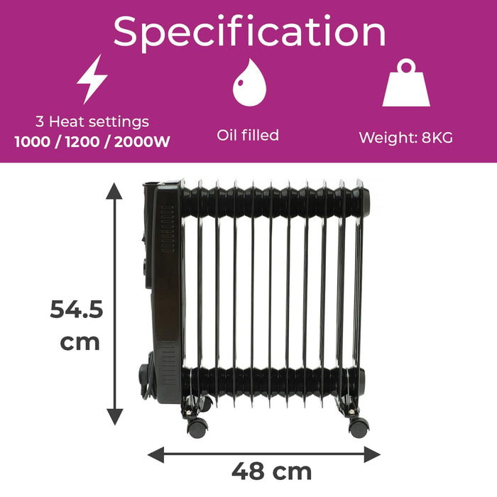 NEO Radiator 2500W-OFR-BLACK 48 (W) x 24 (D) x 54.5 (H) cm