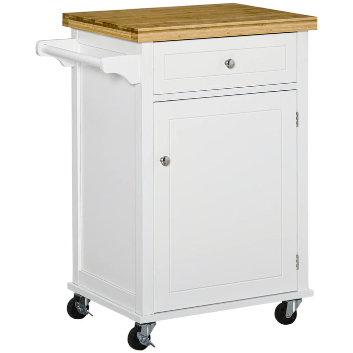 HOMCOM Kitchen Island, MDF, Stainless Steel Top-White/Bamboo colour