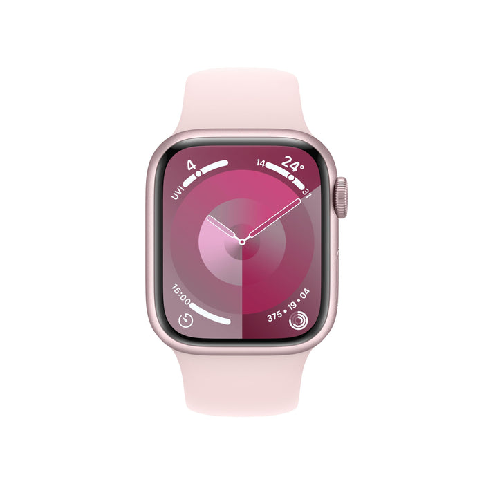 Apple Watch Series 9 (GPS) - 41 mm - pink aluminum - smart watch with sport band - fluoroelastomer - light pink - band size: M/L - 64 GB - Wi-Fi, UWB, Bluetooth - 31.9 g