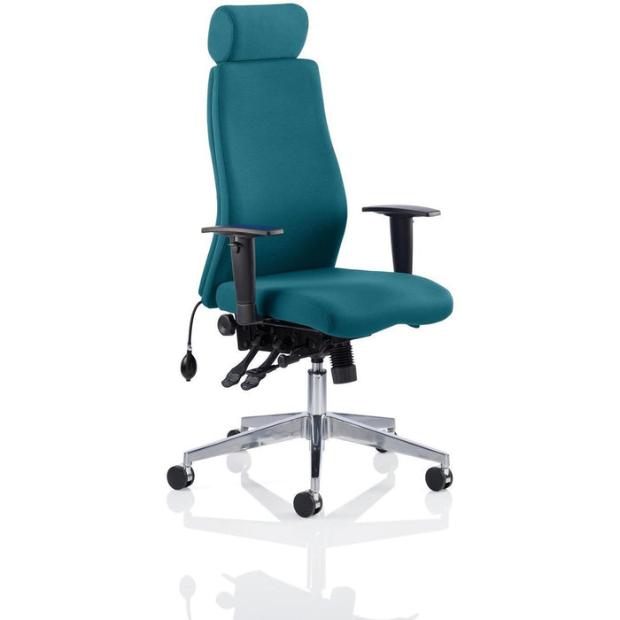 Dynamic Independent Seat & Back Posture Chair Height Adjustable Arms Onyx Maringa Teal Seat With Headrest High Back