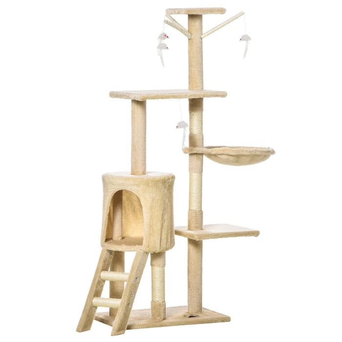 PawHut Cat Tree Beige, White 350 mm x 500 mm x 1310 mm