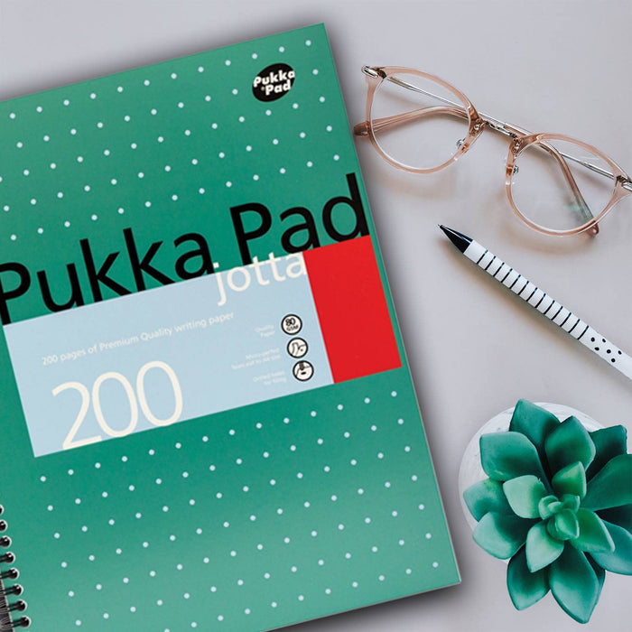 Pukka Pad Notebook Metallic Jotta A4+ Ruled Spiral Bound Cardboard Hardback Green Perforated 200 Pages Pack of 3