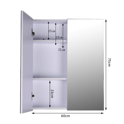 HOMCOM Mirror Cabinet 811-032 Glass, MDF White 600 mm x 150 mm x 750 mm