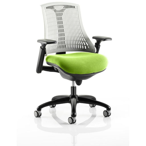 Dynamic Synchro Tilt Task Operator Chair Height Adjustable Arms Flex White Back, Myrrh Green Seat, Black Frame Without Headrest Medium Back