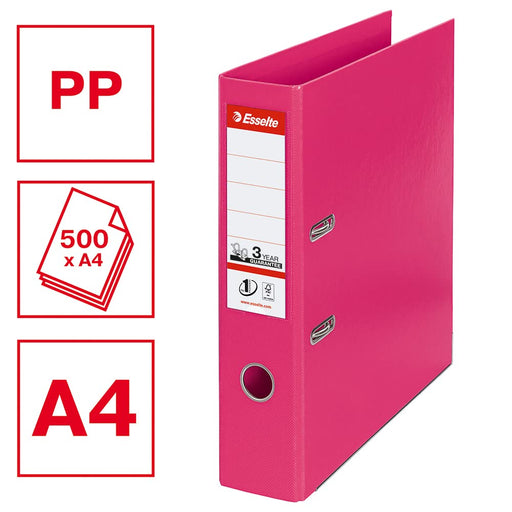 Esselte No.1 Power Lever Arch File A4 72 mm Fuchsia 2 ring 811313 Polypropylene Portrait Pack of 10