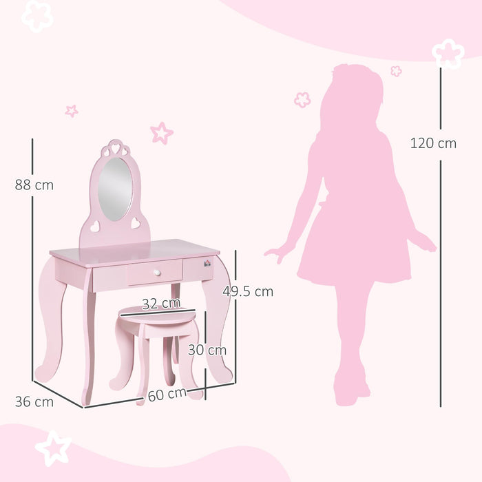 HOMCOM Kids' Dressing Table Set 311-036 MDF, Acrylic 36 (W) x 60 (D) x 88 (H) mm Pink