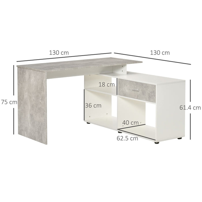 HOMCOM L Shaped Desk Grey 1,300 x 750 mm