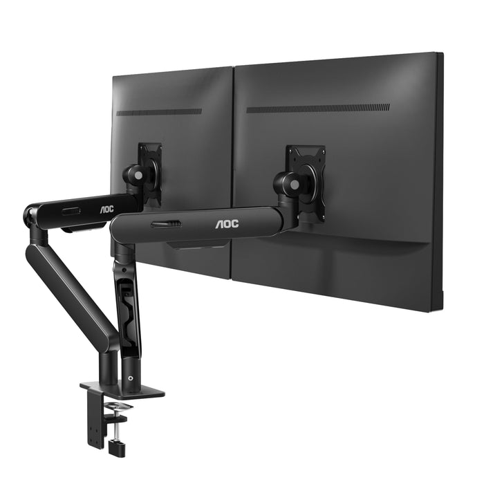 AOC AM420B - Mounting kit (grommet mount, clamp, monitor arm, gas spring) - for 2 flat panels - simple and sleek - aluminium alloy - black - screen size: 17"-34" - desk-mountable