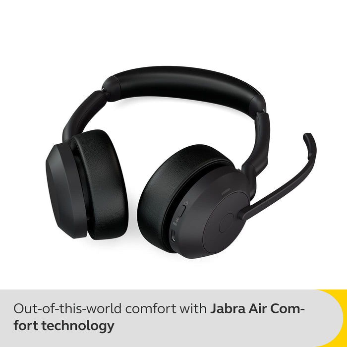 Jabra Evolve2 55 UC Stereo - Headset - on-ear - Bluetooth - wireless - active noise cancelling - USB-A - black - Optimised for UC