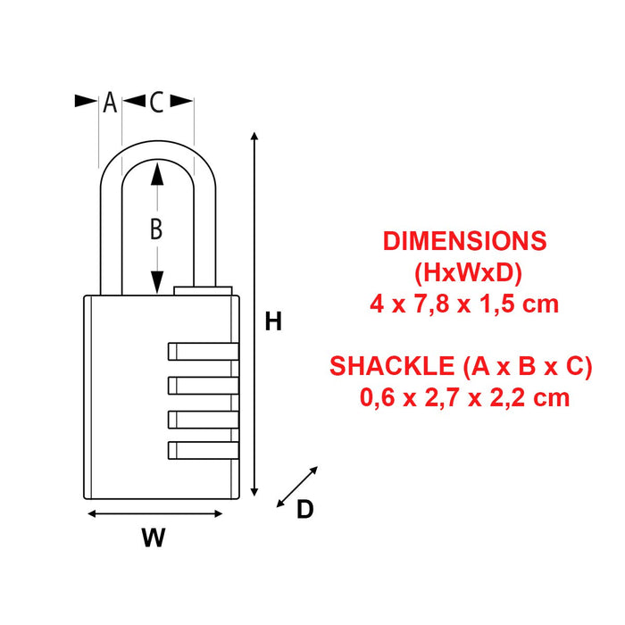 Master lock Padlock 7640EURD 4 x 7.8 cm Combination Aluminum Grey