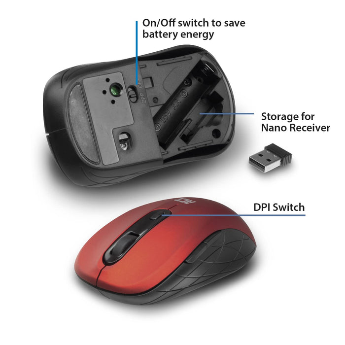 ACT AC5135 Mouse Wireless With USB Red