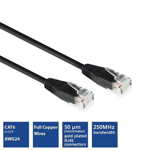 ACT Black 3 M U/UTP Cat6 Patch Cable With RJ45 Connectors