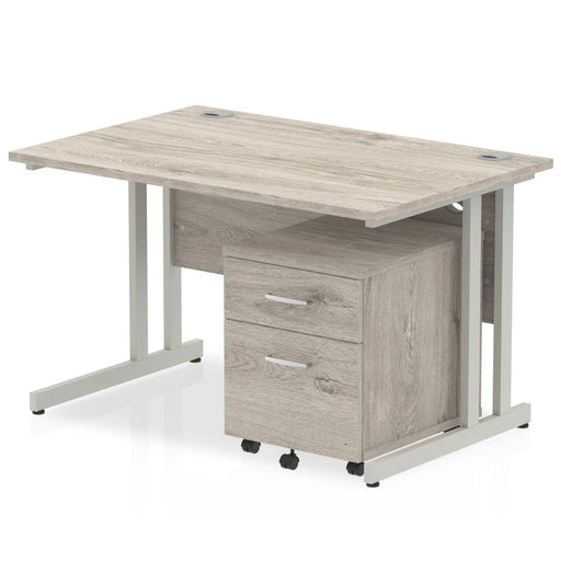 Impulse Cantilever Straight Office Desk W1200 x D800 x H730mm Oak Finish White Frame With 2 Drawer Mobile Pedestal - I003904