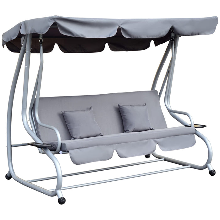 OutSunny3 Seater Swing Bench and 2 Pillows Grey