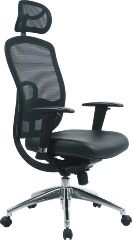 Nautilus Designs Ltd. High Back Mesh Synchronous Executive Armchair with Adjustable Headrest And Chrome Base - Black