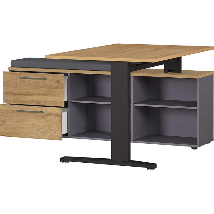 GERMANIA Rectangular Non Height Adjustable Angled Desk Oak Graphite, Grandson Oak Melamine 1,590 x 1,400 x 750 mm