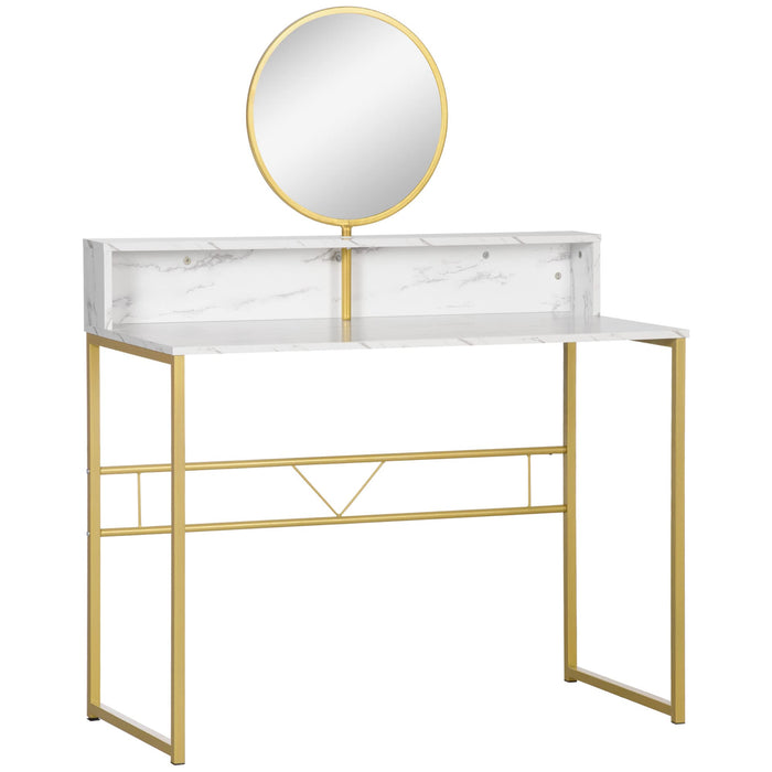 HOMCOM Table Glass Mirror, Particle Board,Steel White, Golden 105 x 48 x 138 cm