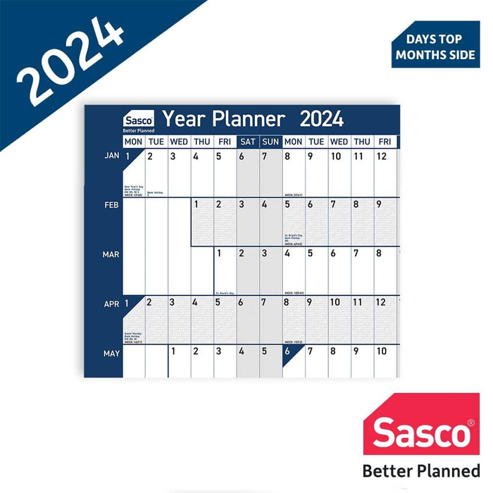 SASCO Annual Planner Unmounted 2024 Landscape Blue English 91.5 x 61 cm