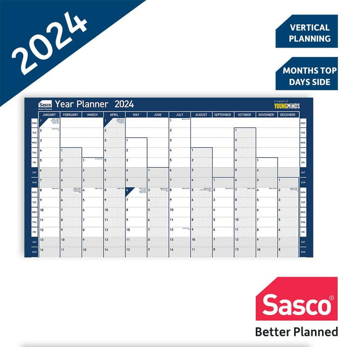 SASCO Annual Planner Unmounted 2024 Portrait Blue English 61 x 91.5 cm